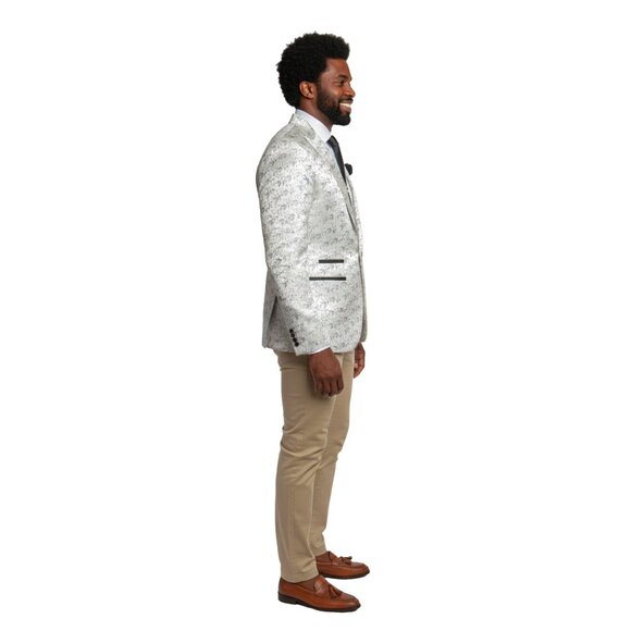 Men's Floral Blazer Slim-Fit Jacket, Eggshell/Silver - Picture 3 of 5